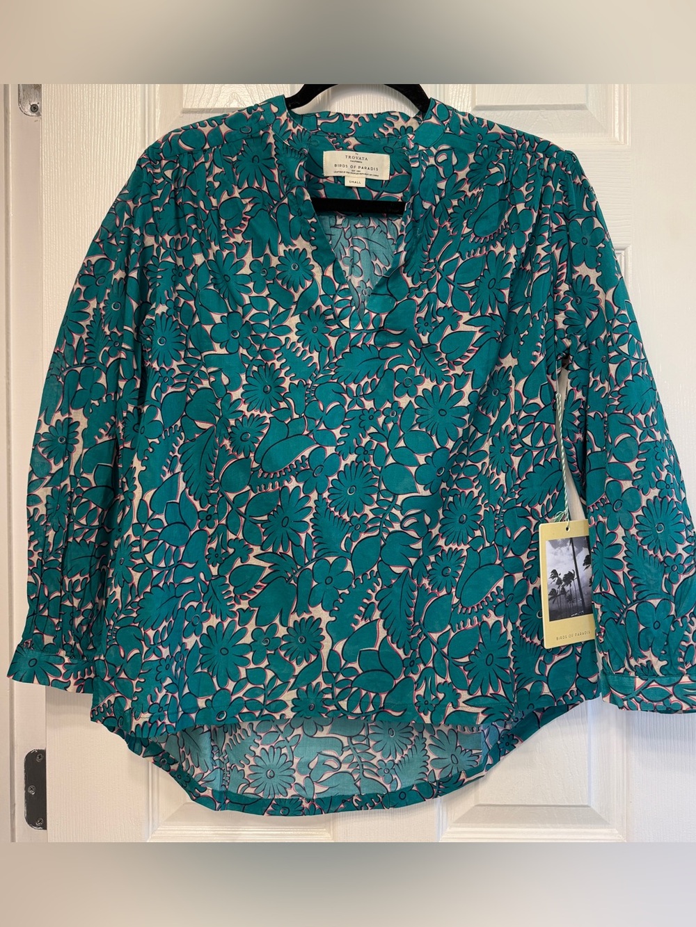 Sea Teal Floral V-Neck Blouse - Women